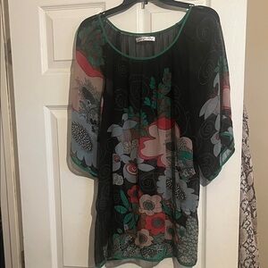 Joy Joy Black and Red Floral Blouse